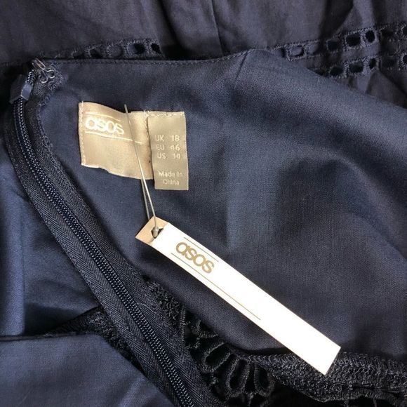 ASOS Navy Square Neck Embroidered Midi Dress NWT - Picture 10 of 14